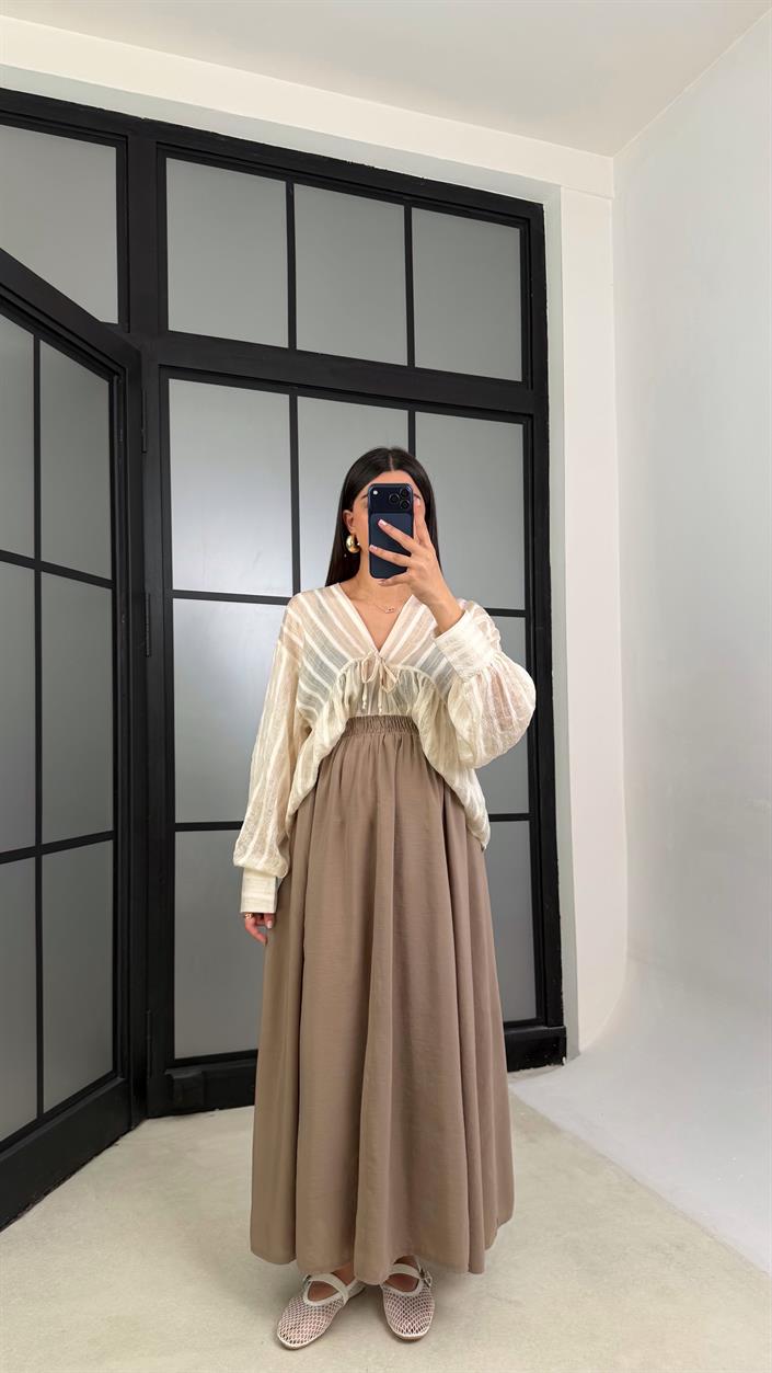 Vizon Beli Lastikli Cepli Tencel Etek GAUS-01203