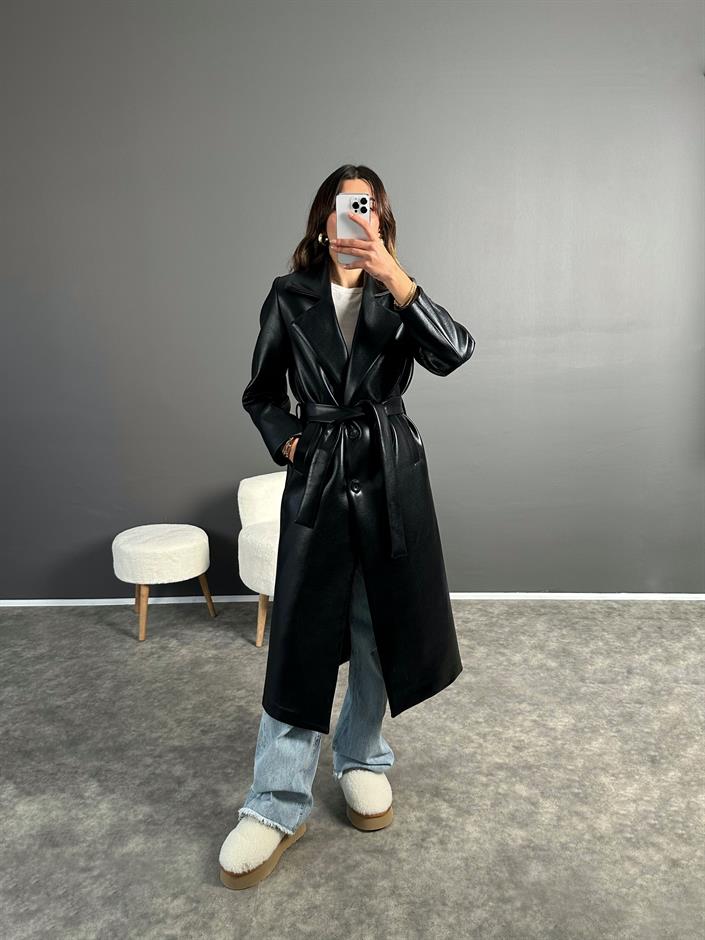 Siyah Premium Rugan Astarlı Kaban