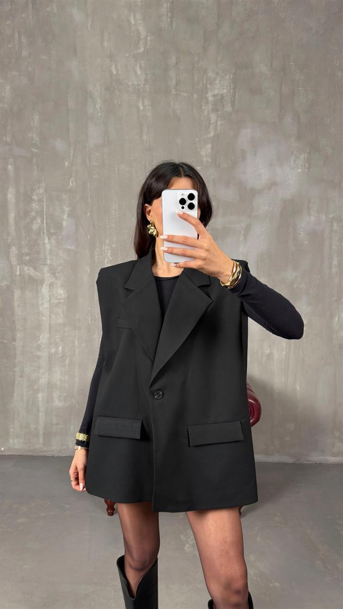 Siyah Astarlı Vatkalı Kemerli Premium Yelek GAUS-01139