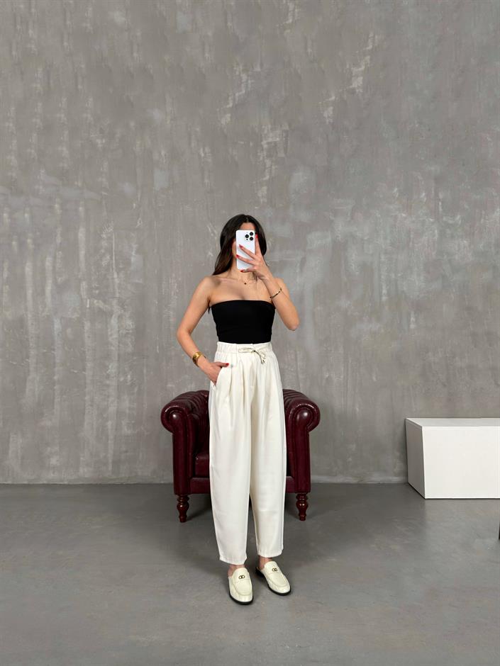 Vetra Krem Önden Bağlama Detaylı Havuç Model Şalvar Pantolon