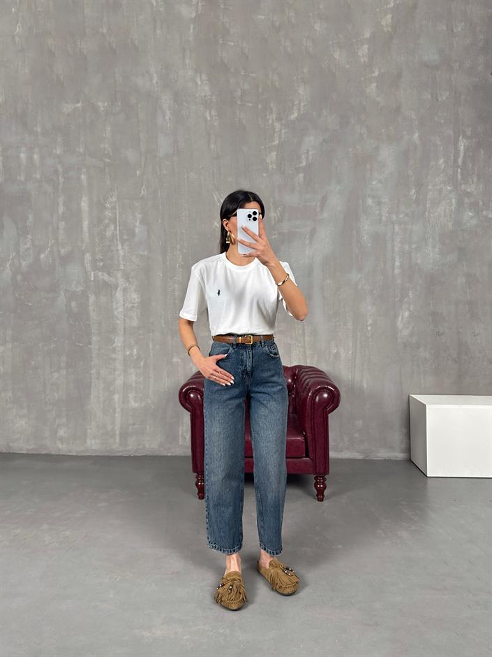 Ceremi Koyu Mavi Mom Jean