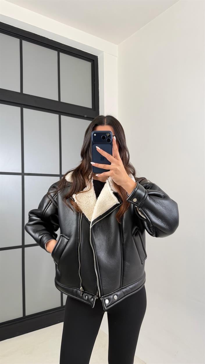 Beyaz İçi Peluşlu Deri Mont GAUS-00608