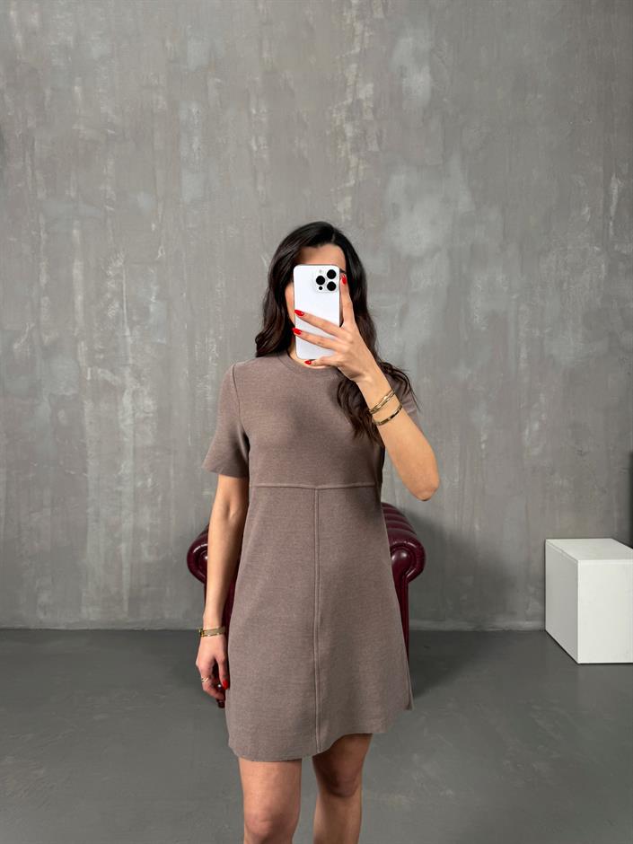 Nocas Kahve Selanik Kumaş Yumuşak Bisiklet Yaka Elbise