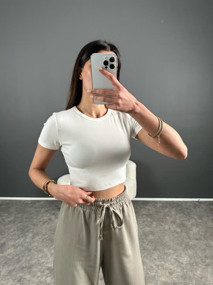 Ales Beyaz Crop Basic Tshirt 