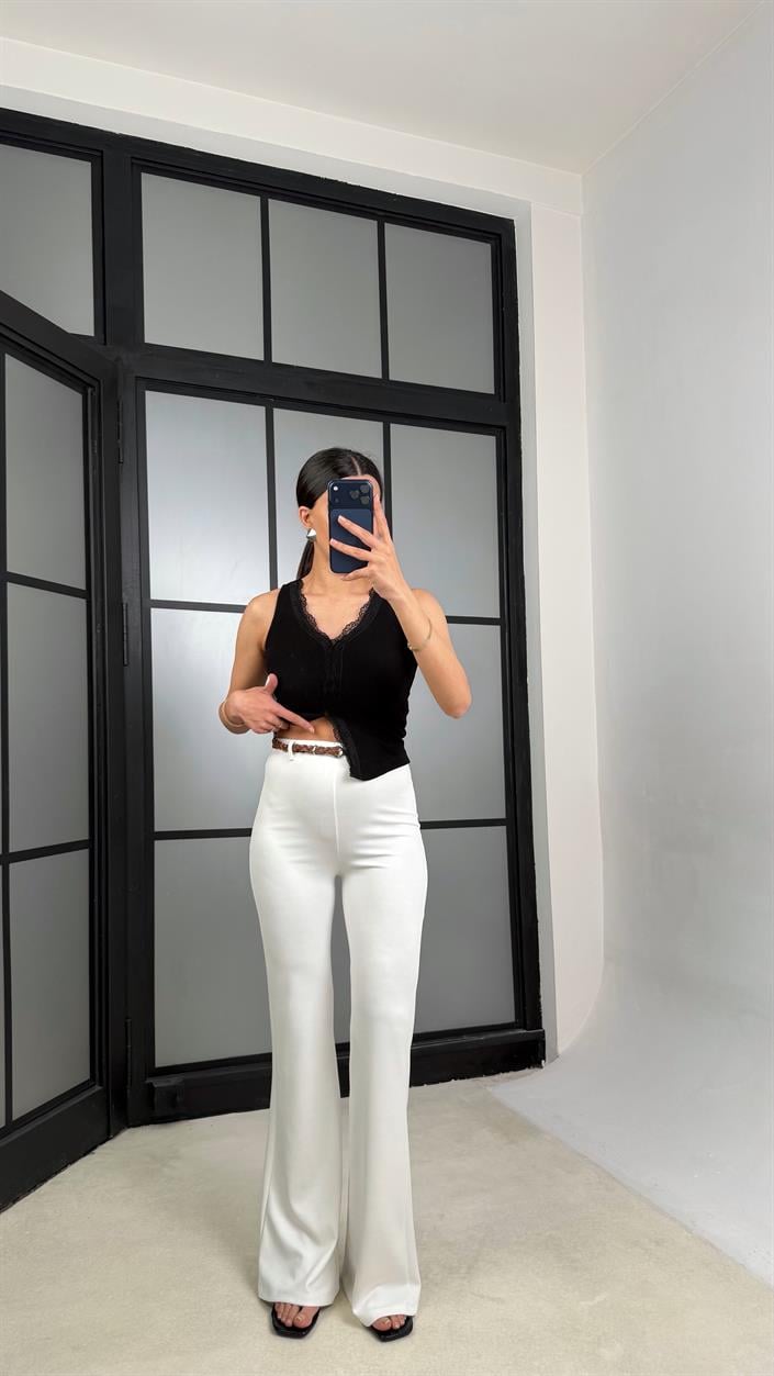 Ekru Örgü Kemerli Pantolon GAUS-01361