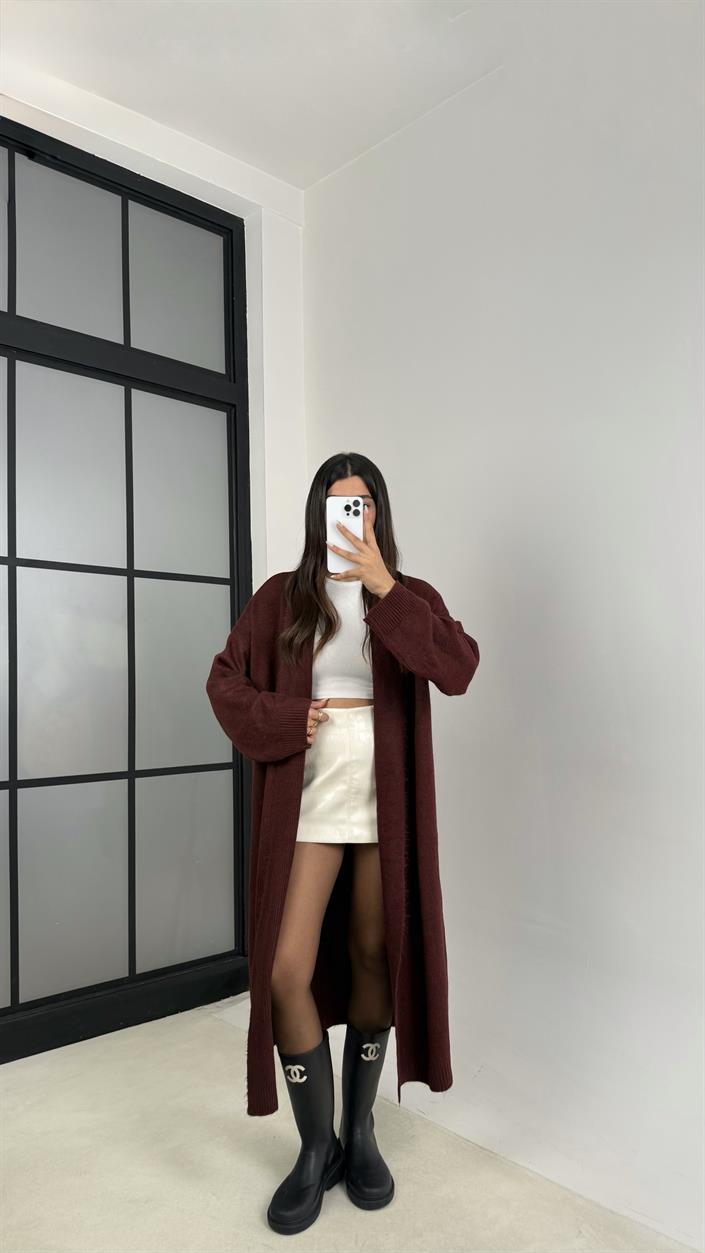 Bordo Uzun Premium Triko Hırka GAUS-00116