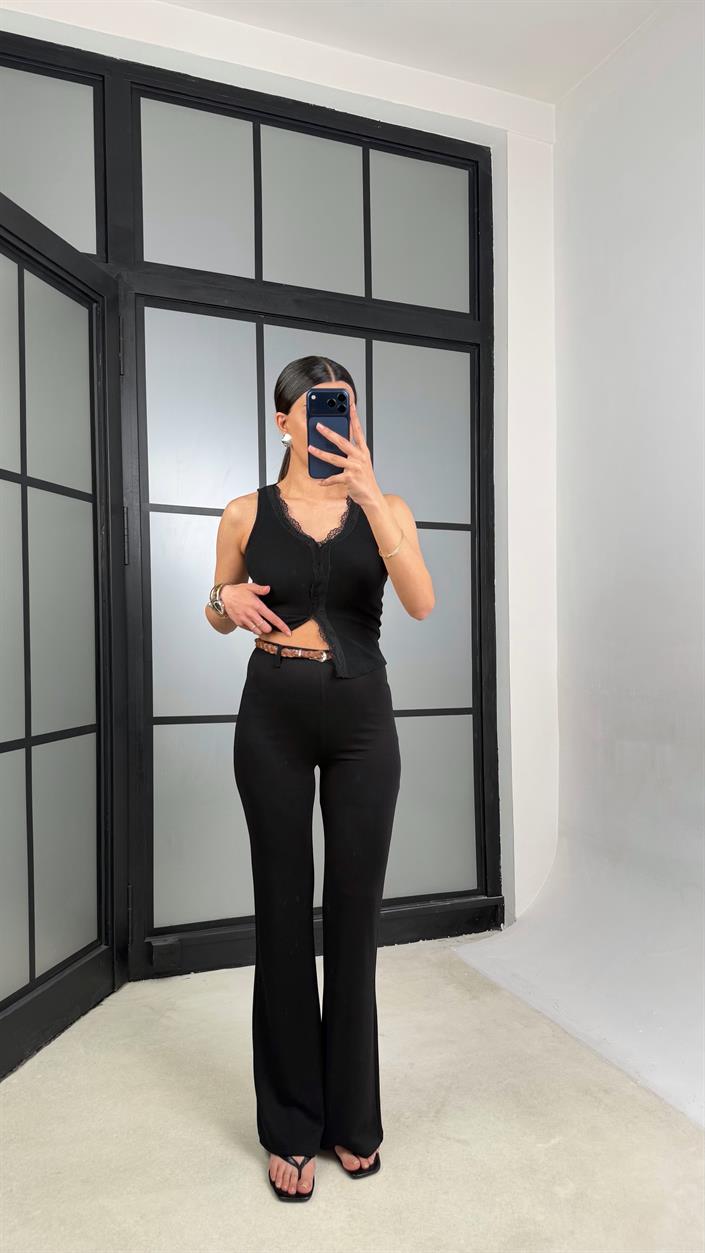 Siyah Örgü Kemerli Pantolon GAUS-01361