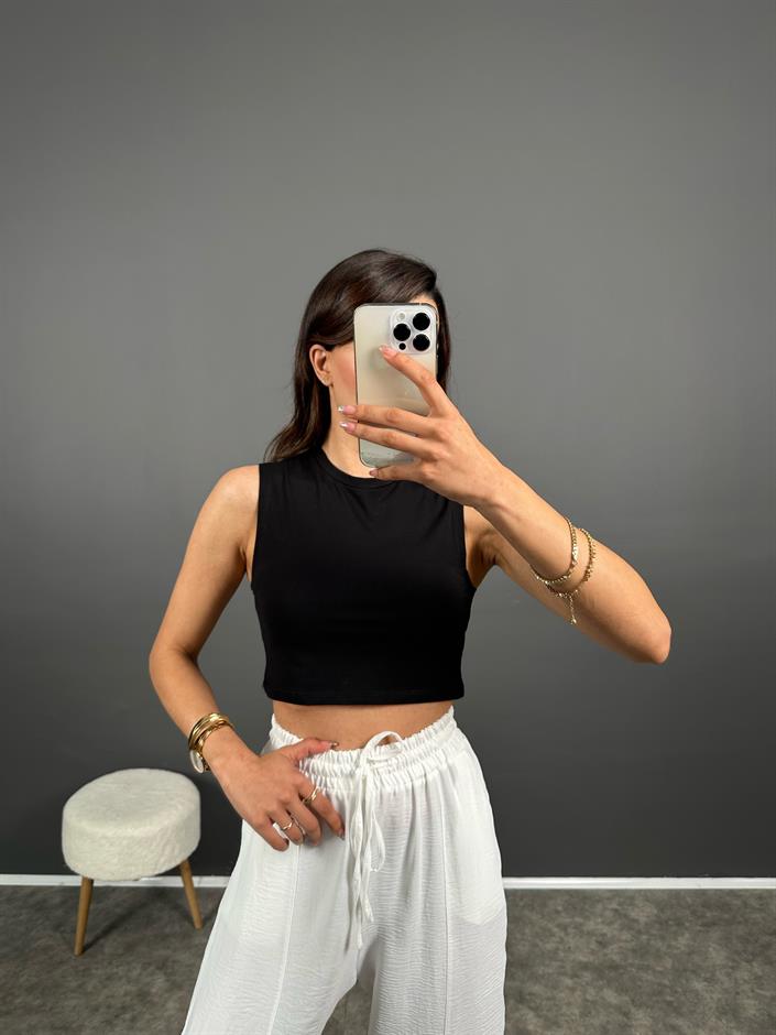 Siyah Sıfır Kol Basic Crop
