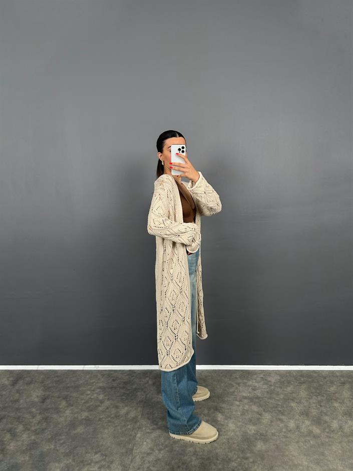 ZR Model Taş Uzun Örme Hırka
