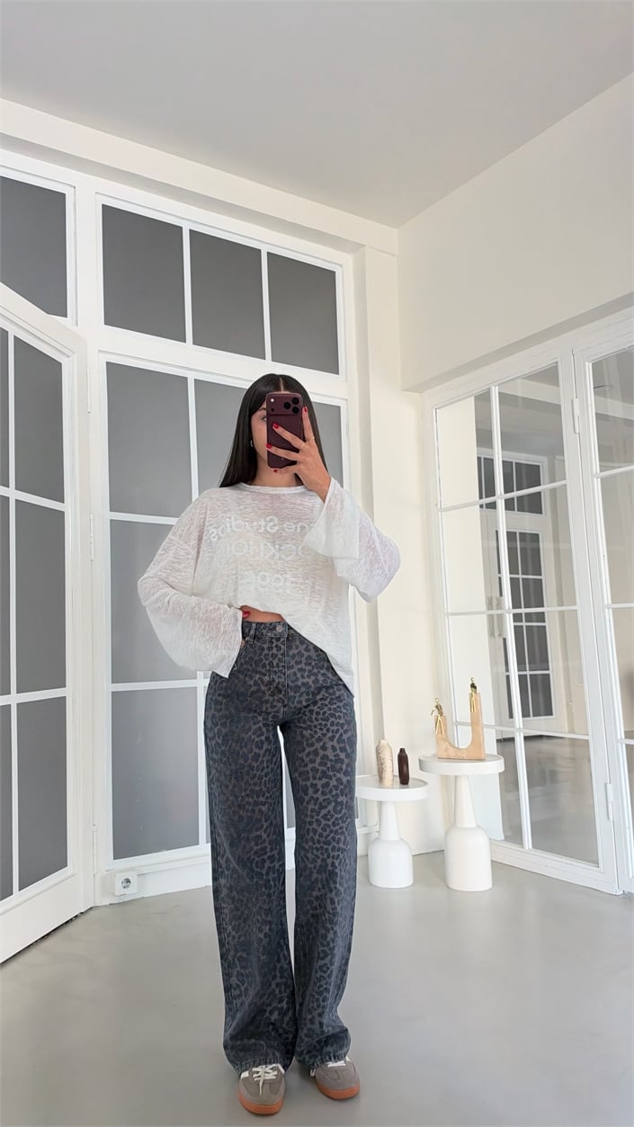 Leopar Desenli ZR Model Tasarım Straight Jean GAUS-02284