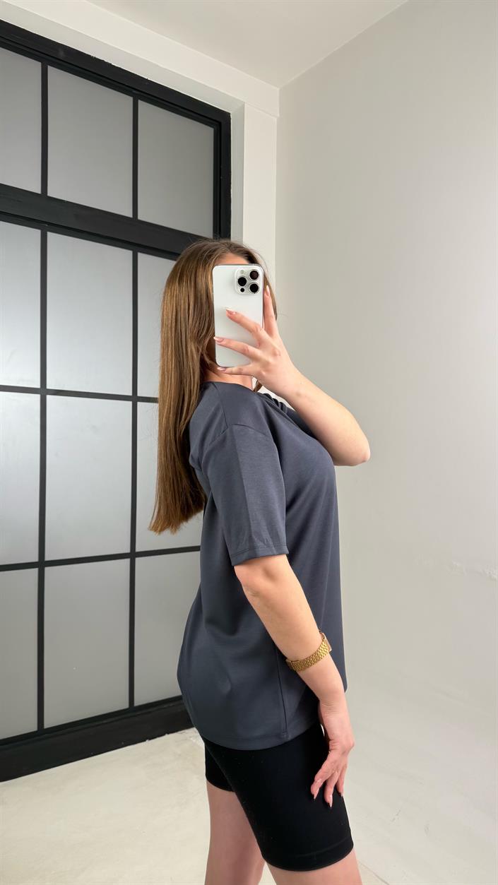 Antrasit Basic Kısa Kol Modal Tshirt GAUS-01059