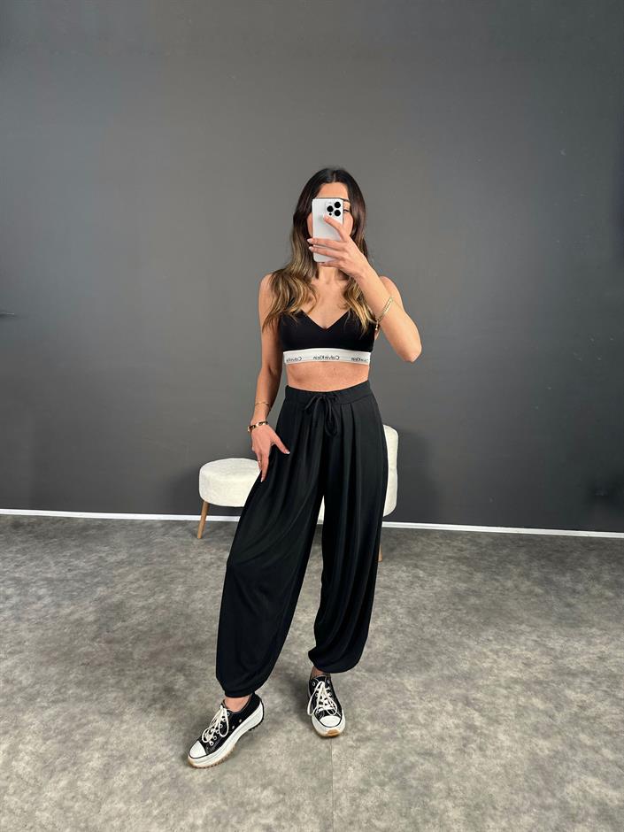 Siyah Modal Kumaş Şalvar Pantolon 