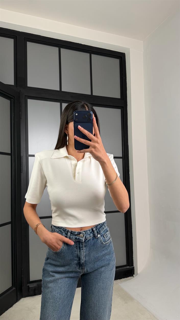 Ekru Vatkalı Polo Yaka Tshirt GAUS-01419