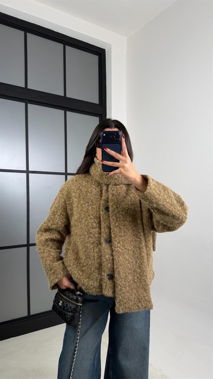 Camel ZR Muadil Astarlı Atkı Detaylı Kırçıllı Ceket GAUS-00718