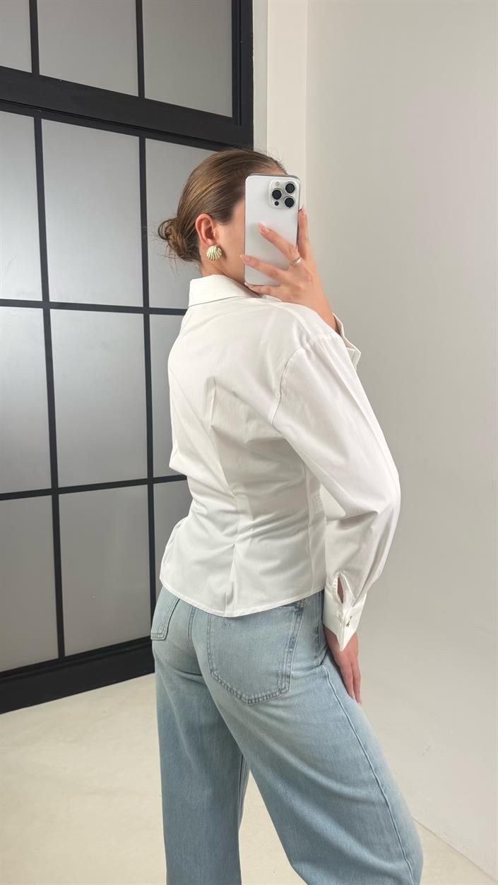 Ekru Gold Düğmeli Pileli Gömlek GAUS-00465