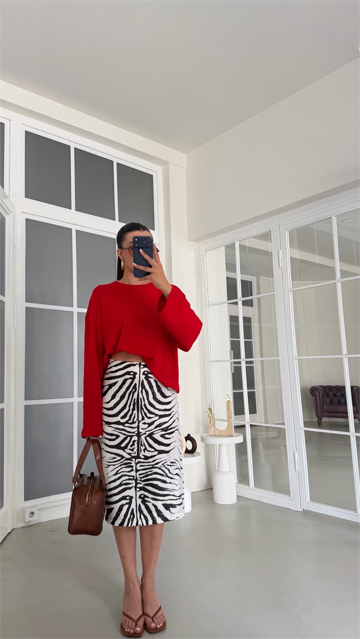 Zebra Desenli Astarlı Tasarım Etek GAUS-02136