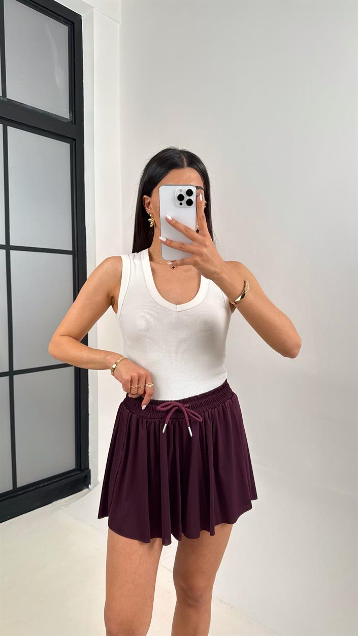 Bordo Yan Yırtmaçlı Beli Lastikli Basic Şort Gaus00371