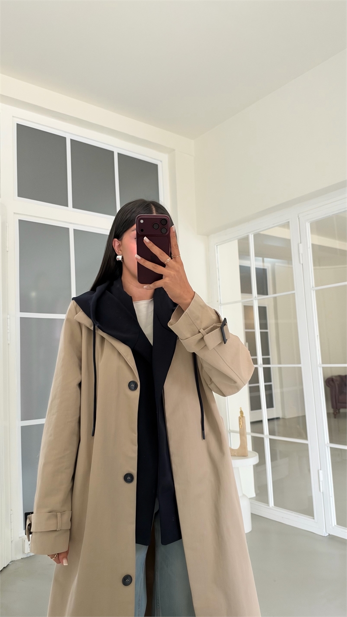 Bej Hırka Detaylı Kuşaklı Trençkot GAUS-02051