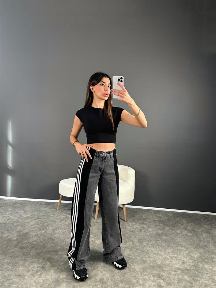 Füme Yanları Şeritli Tasarım Jean 
