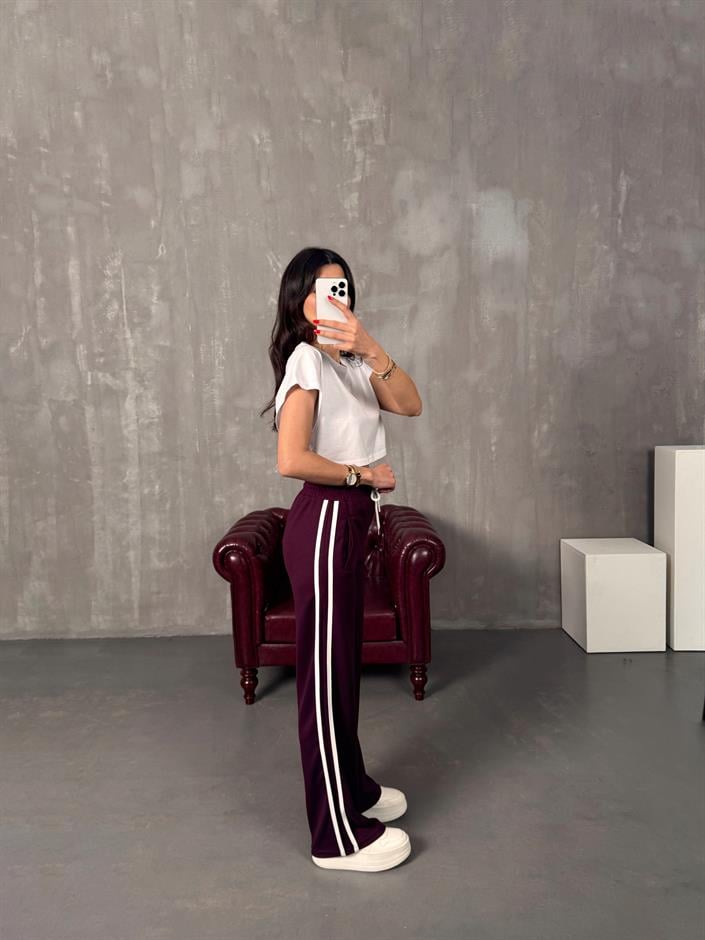 Faus Bordo Şeritli Modal Eşofman Altı