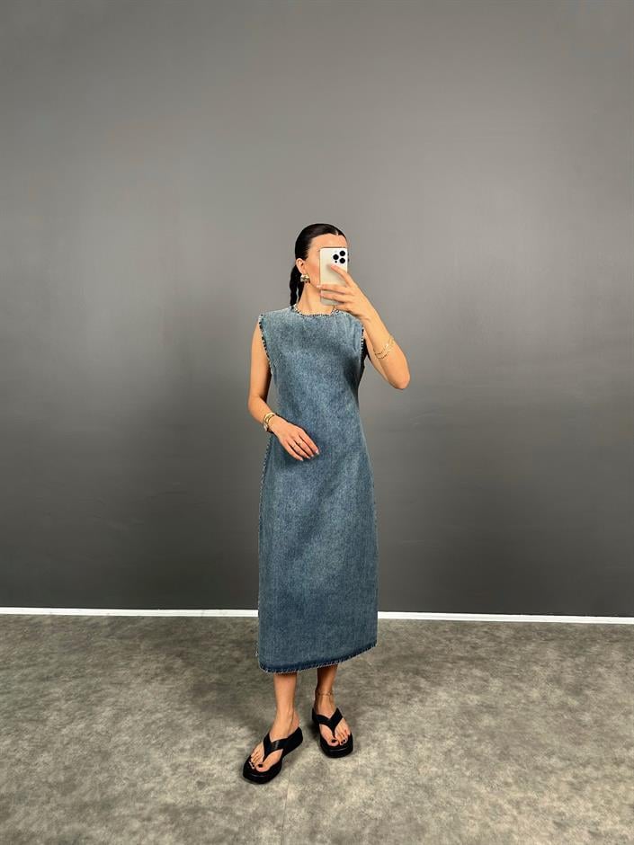 Lady Yırtmaçlı Uzun Kot Elbise 