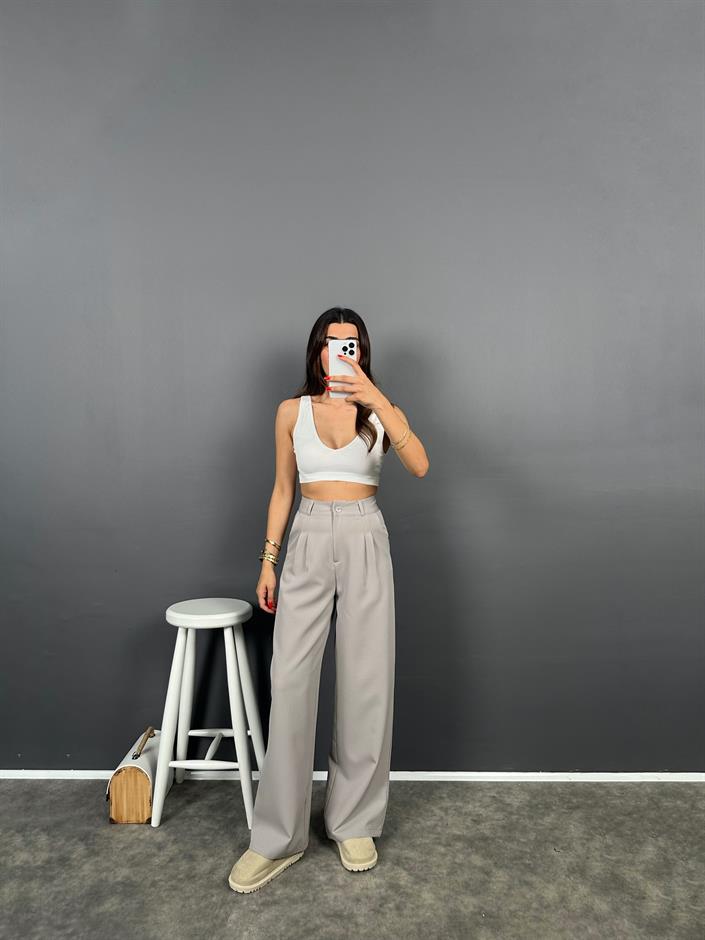 Fado Gri Kumaş Palazzo Pantolon