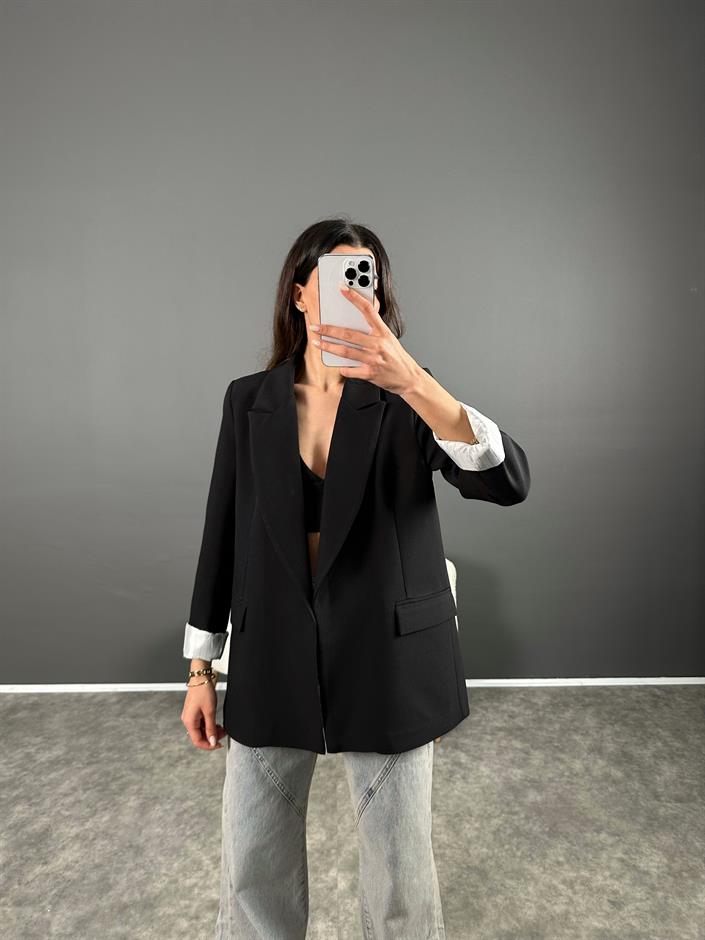 Siyah Premium Kalite Astarlı Double Kumaş Blazer Ceket 