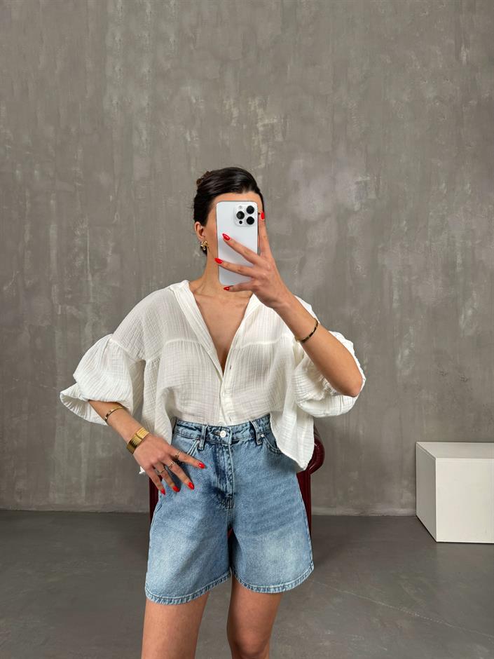 Mavi Yıkamalı Denim Şort Gaus00221
