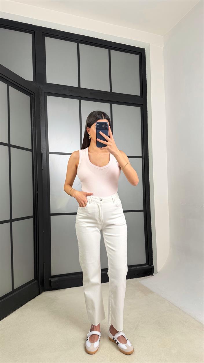 Beyaz Kesik Paça Jean GAUS-01303