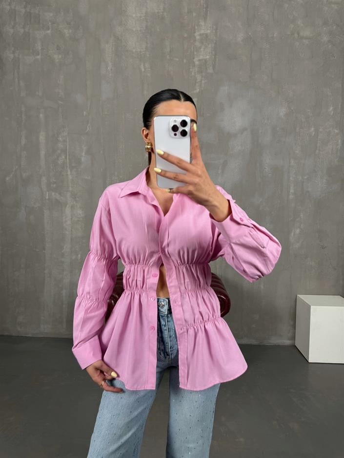 Pembe Gipeli Bel Lastikli Gömlek Gaus00087