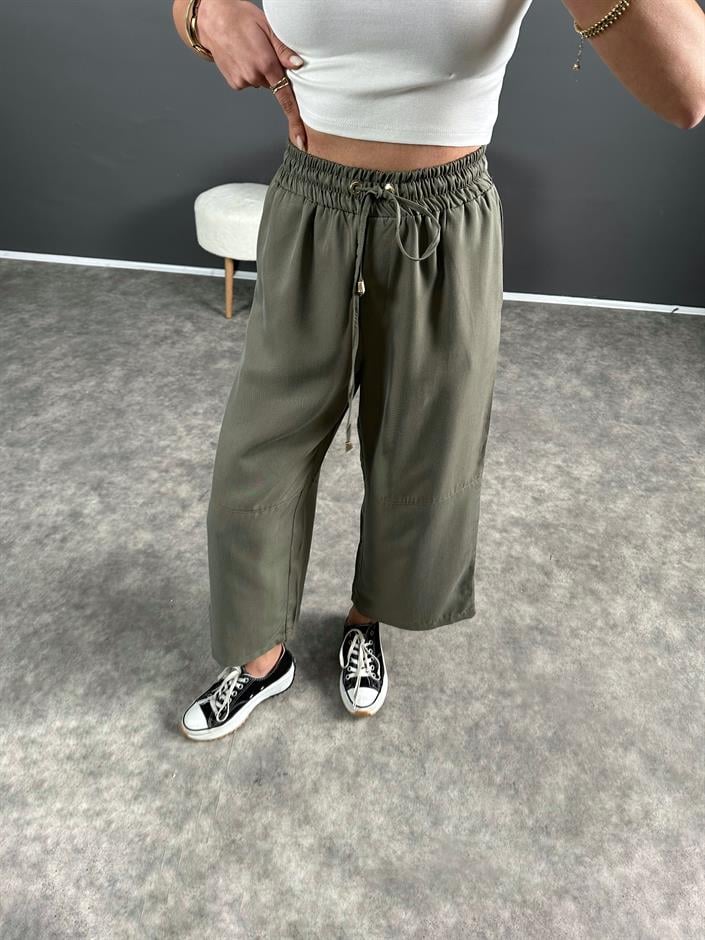 Premium Haki Tensel Bilekte Bol Paça Pantolon