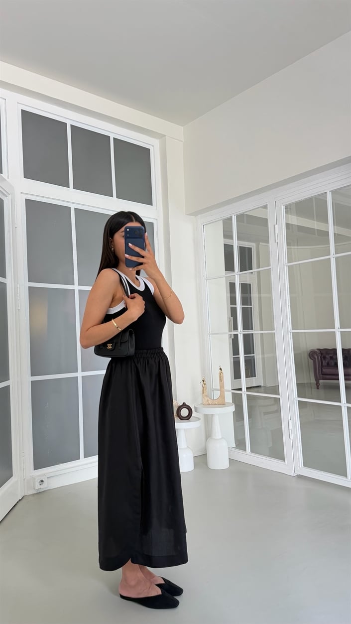 Siyah Beli Lastikli Basic Elbise GAUS-01779