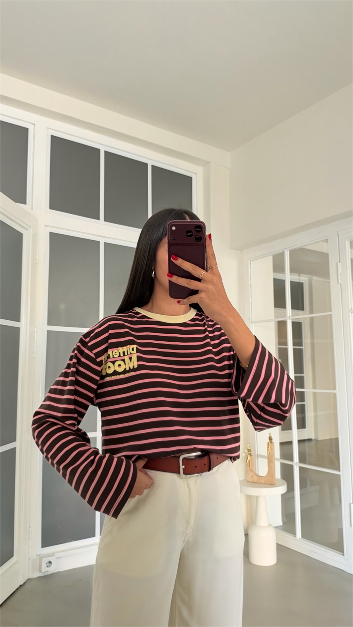 Pembe Şeritli Baskılı Sweatshirt GAUS-02121 GAUS-02211