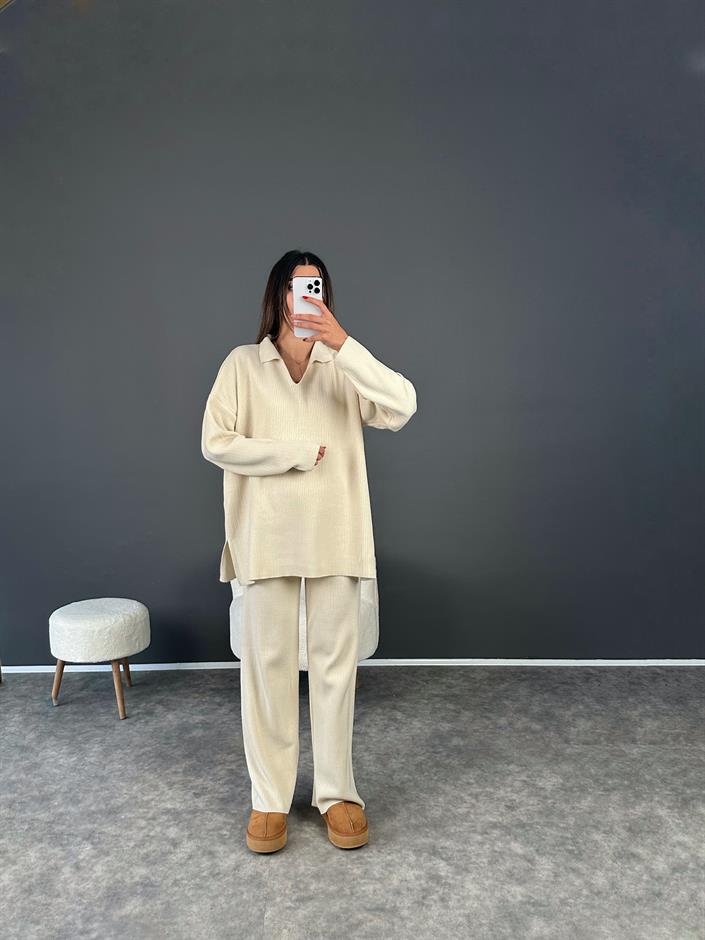 Taş Fitilli Polo Yaka Triko Takım