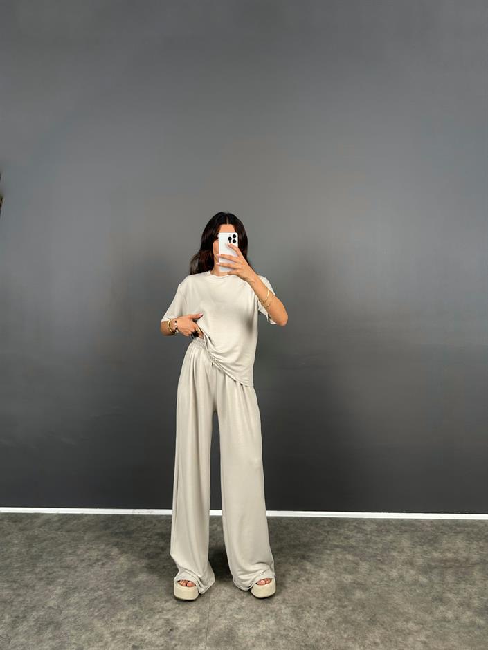 Nore Taş Modal Kumaş Rahat Dokuma Kısa Kol Tshirt Pantolon Takım
