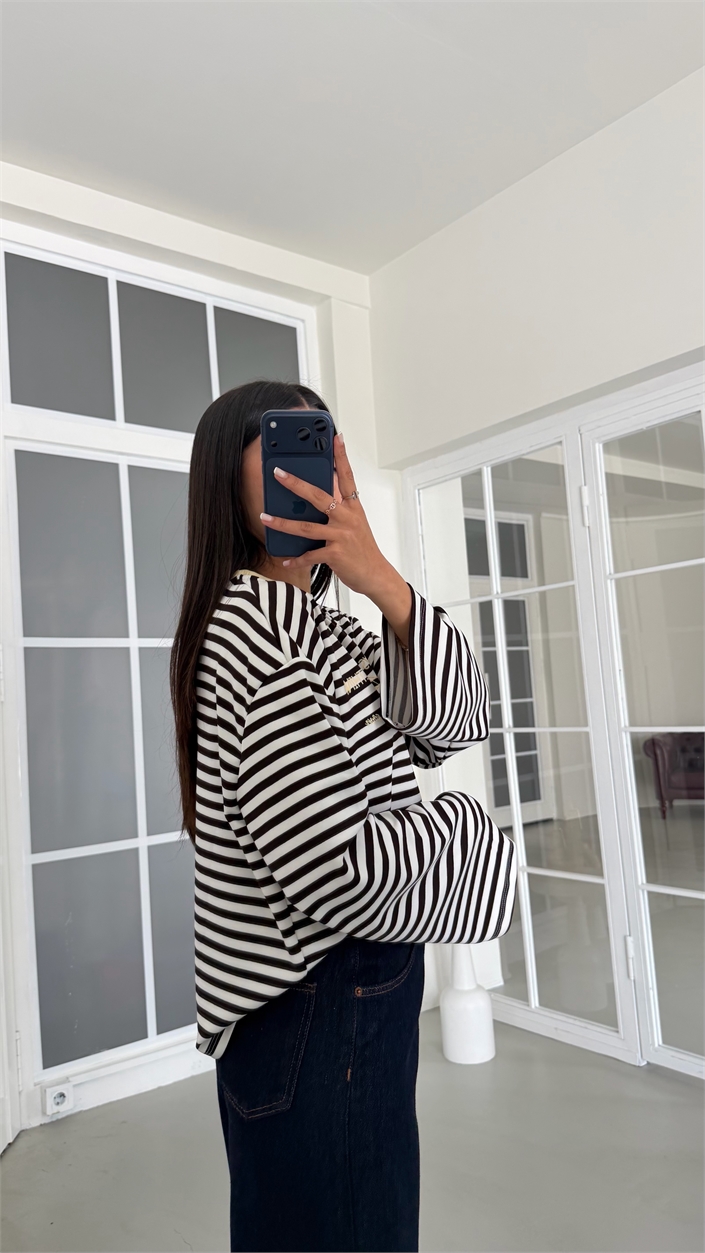Sarı Şeritli Baskılı Sweatshirt GAUS-02121 GAUS-02196