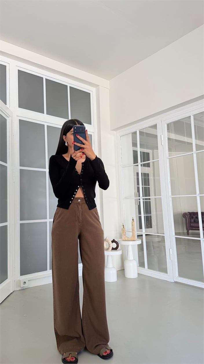 Kahve Yıkamalı Tencel Denim Pantolon GAUS-01786