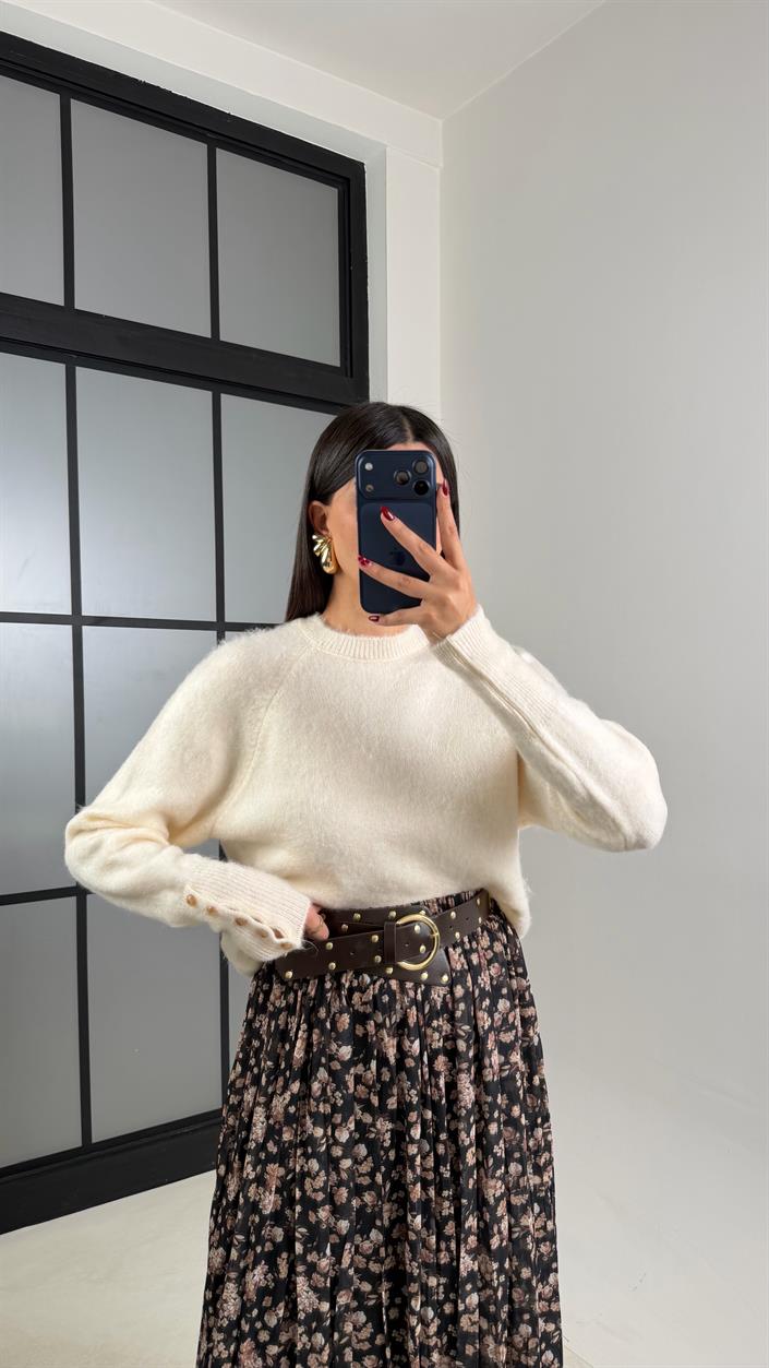 Krem İtalyan Kol Yumuşak Dokulu Triko Kazak GAUS-00644