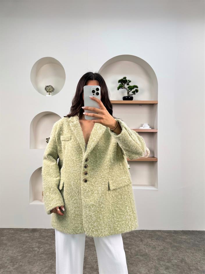 Garni Yeşil Kırçıklı Kaşe Kaban