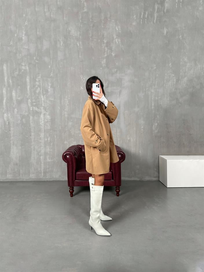 Raven Camel ORJ MD Etiketli Astarlı Atkı Detaylı Trençkot