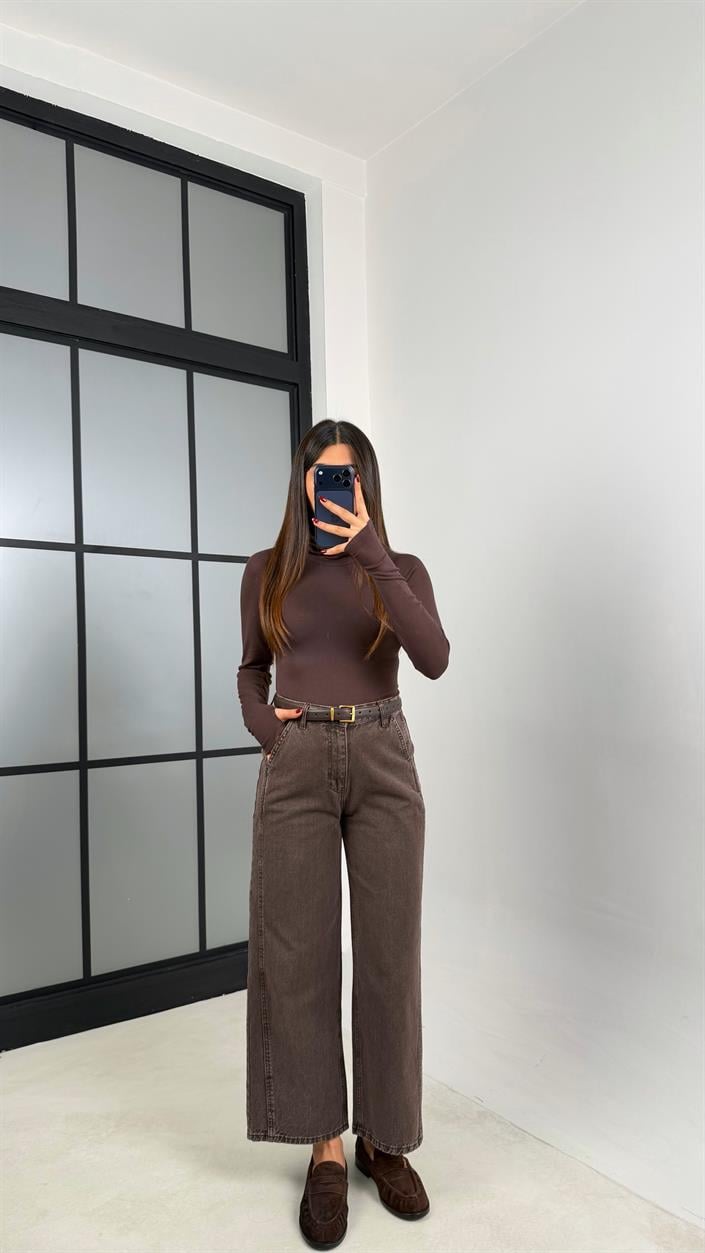 Kahve Yan Detaylı Mom Jean GAUS-00745