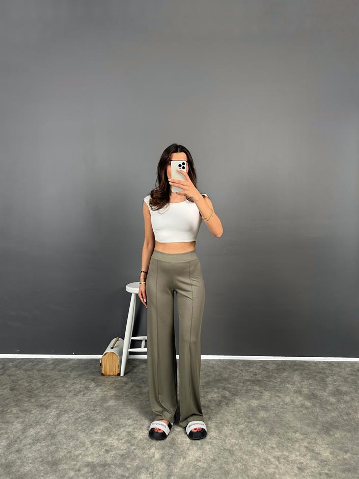 Bancy Haki Çımalı Rahat Modal Pantolon