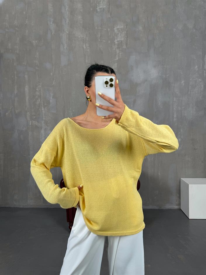 Sarı İnce Triko Kazak Gaus00116