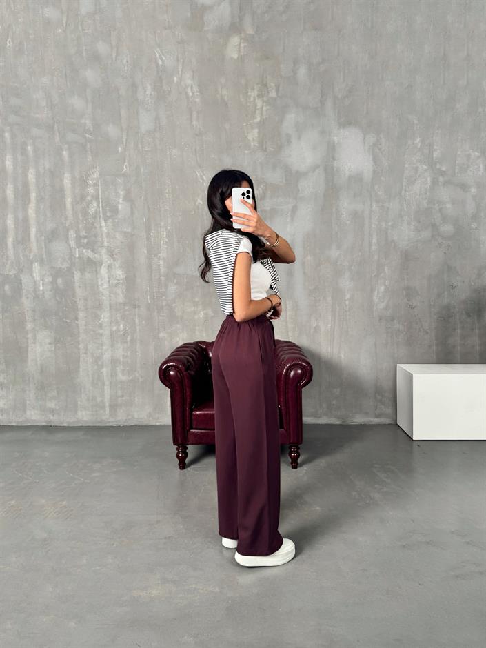 Parisian Bordo Tensel Muadil Beli Lastikli Pantolon