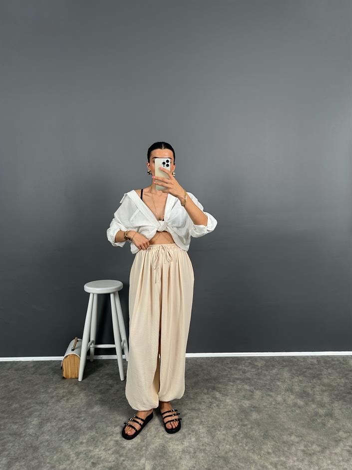 Funi Taş Beli İpli  Ayrobin Şalvar Pantolon