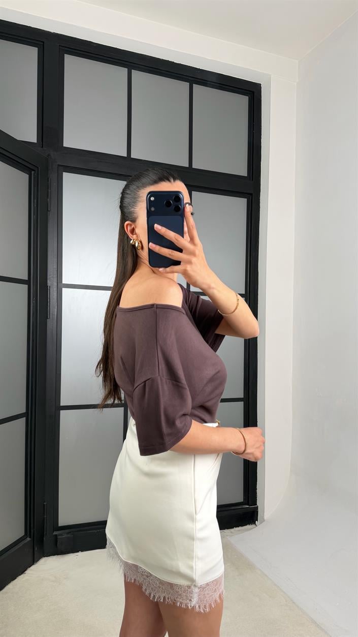 Ekru Dantel Detaylı Kemerli Etek GAUS-01479