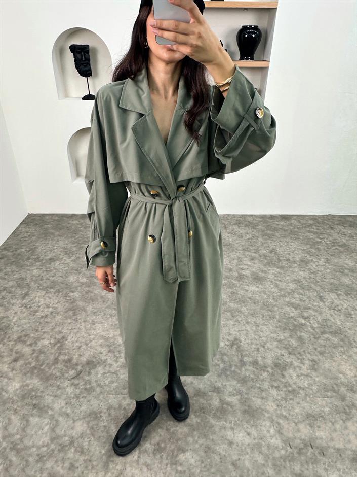 Wendy Haki Kemerli Astarsız Muadil Trençkot