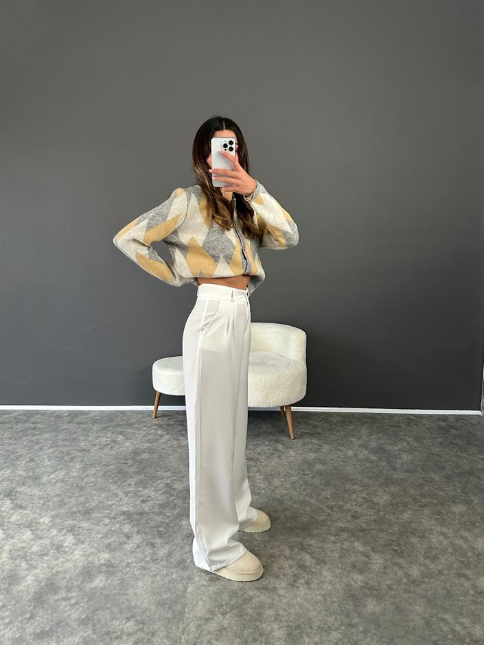 Beyaz Palazzo Pantolon 