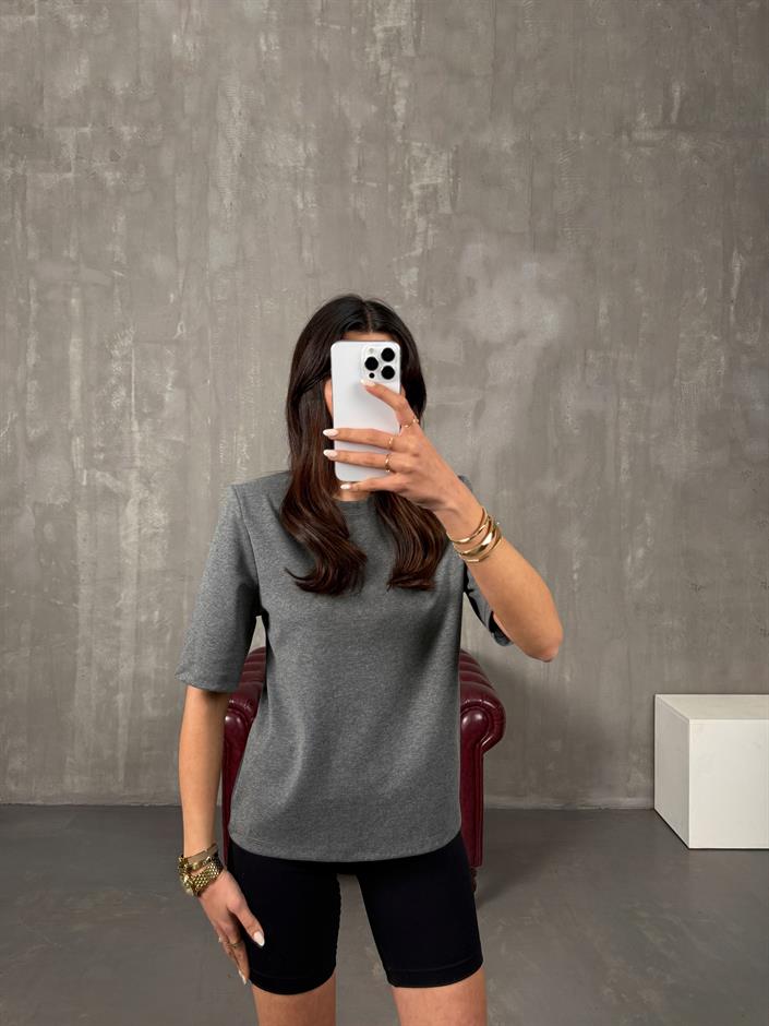 Marji Antrasit Vatkalı Bisiklet Yaka Basic Tshirt