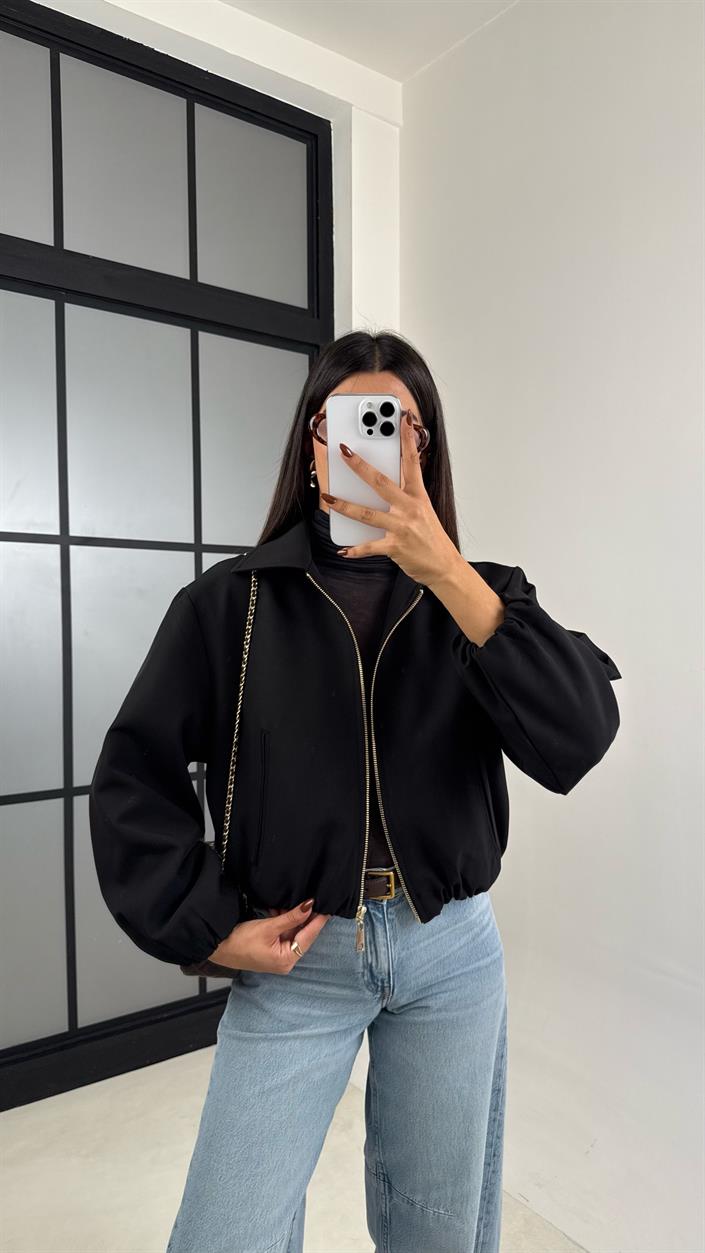 Siyah Astarlı Cepli Duble Kumaş Bomber Ceket GAUS-00155